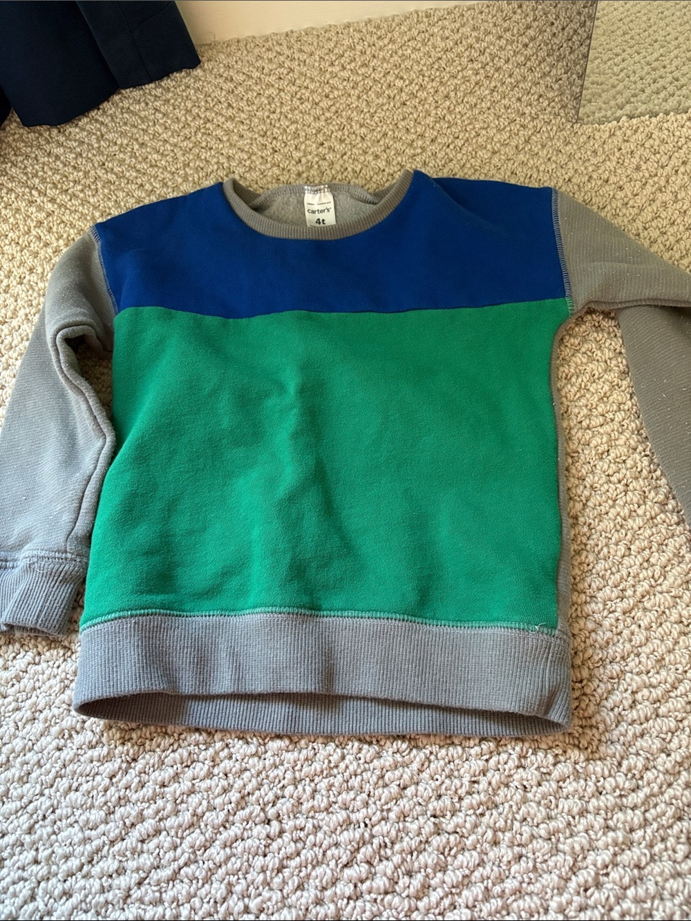 Carter's Blue, Green & Gray Colorblock Crew Sweatshirt 4T